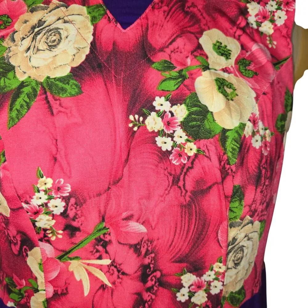 Patrick Kdep Purple Floral Colorblock Midi Dress Statement Garden Party Colorful